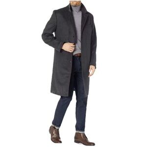 LONDON FOG Top Coat 100% Wool Classic Fit Charcoal Gray Men Size 38R